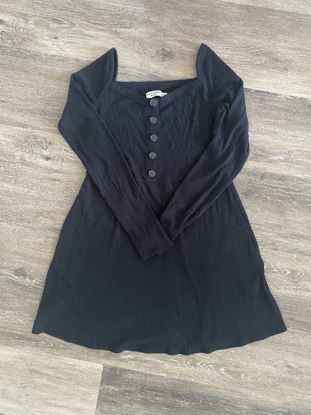 Abercrombie Kids Black Ribbed Long Sleeve Henley Dress Size 9/10